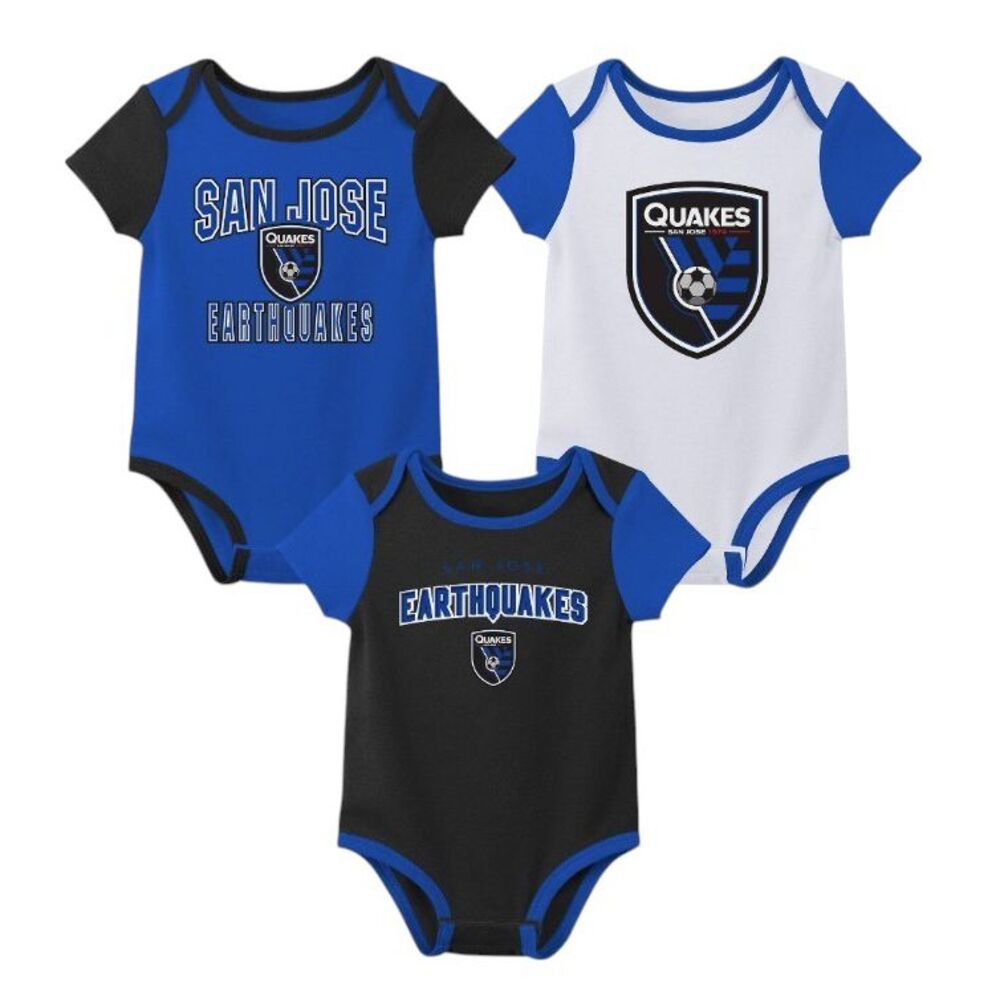 MLS San Jose Earthquakes Infant Boys 3Pk Bodysuit Black, Blue, White, 12 Months